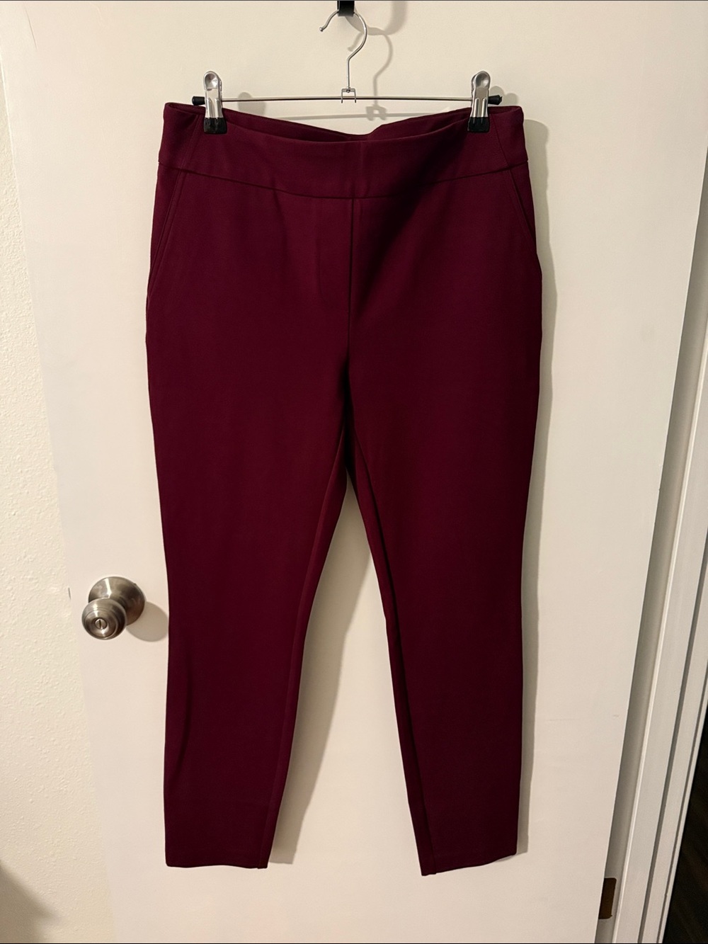 Dalia Slim Ponte Pants in Burgundy